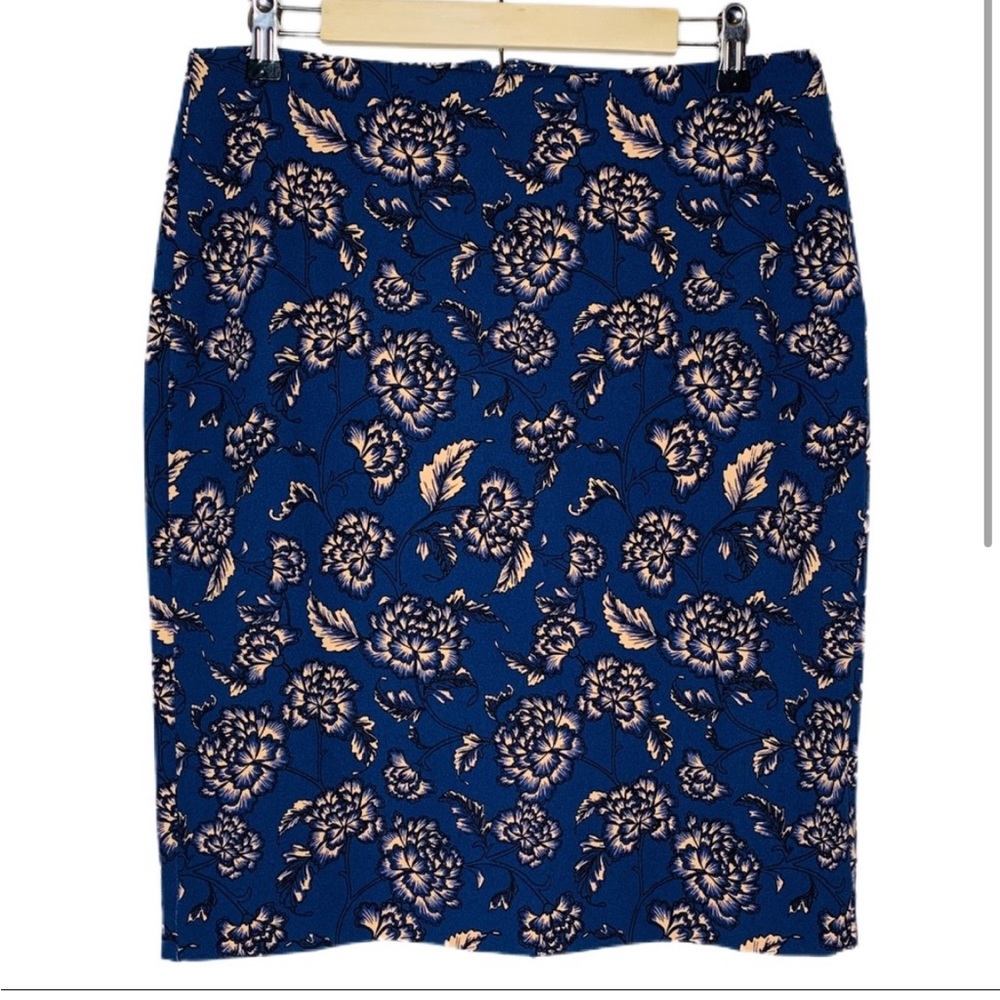 Banana republic floral blue and blush midi pencil skirt